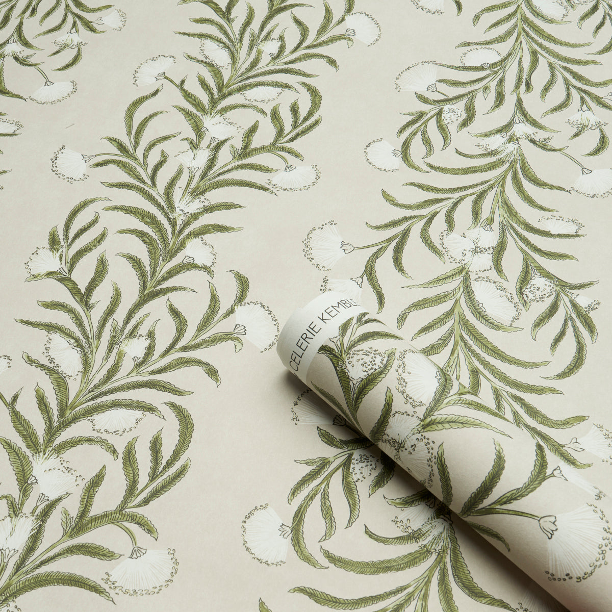 SCHUMACHER WALLCOVERING  CELERIE KEMBLE TASMANIAN MIMOSA   IVORY & GREEN   - 5015362