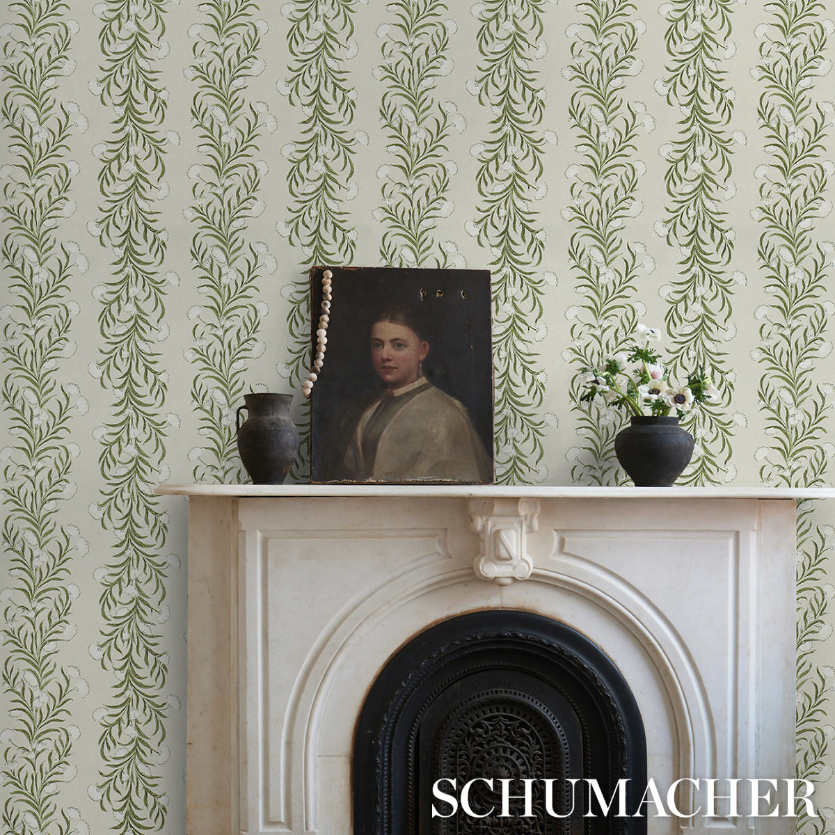 SCHUMACHER WALLCOVERING  CELERIE KEMBLE TASMANIAN MIMOSA   IVORY & GREEN   - 5015362