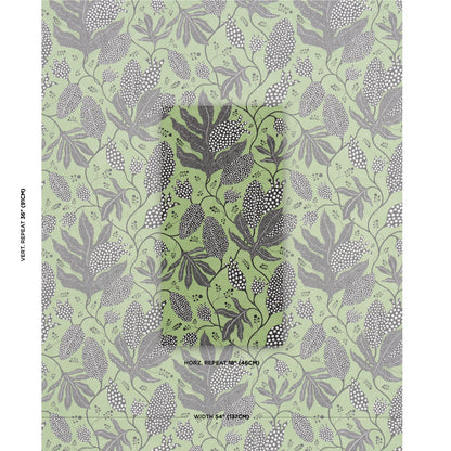 Wallpaper with a black and green jungle polka-dot pattern.