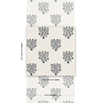 Cream paper with repeating grey striped bow silhouettes; vertical repeat 27 inches.