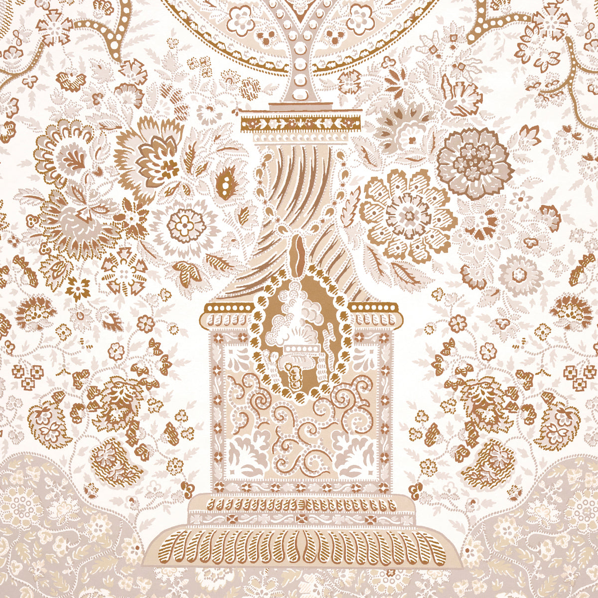 Parchment-colored panel set featuring a paisley pattern in tan and ivory.