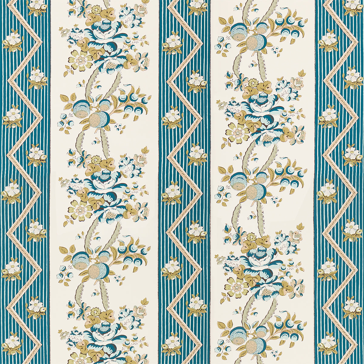 SCHUMACHER  LE MAX SYLVAIN FLORAL STRIPE   TEAL   - 5015540