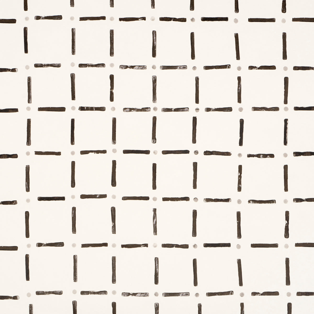 Cream background with a grid of short brown brush-stroke dashes; geometric pattern for wallpaper or fabric.