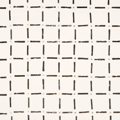 Cream background with a grid of short brown brush-stroke dashes; geometric pattern for wallpaper or fabric.