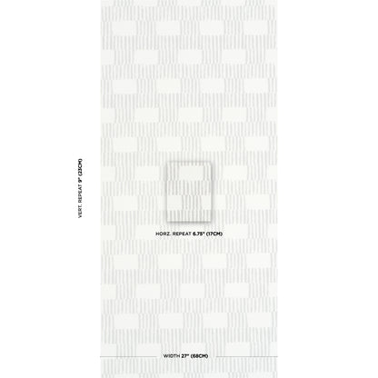 White fabric swatch with pale grey checkerboard weave; subtle pattern, horizontal repeat 6.75" and width 27