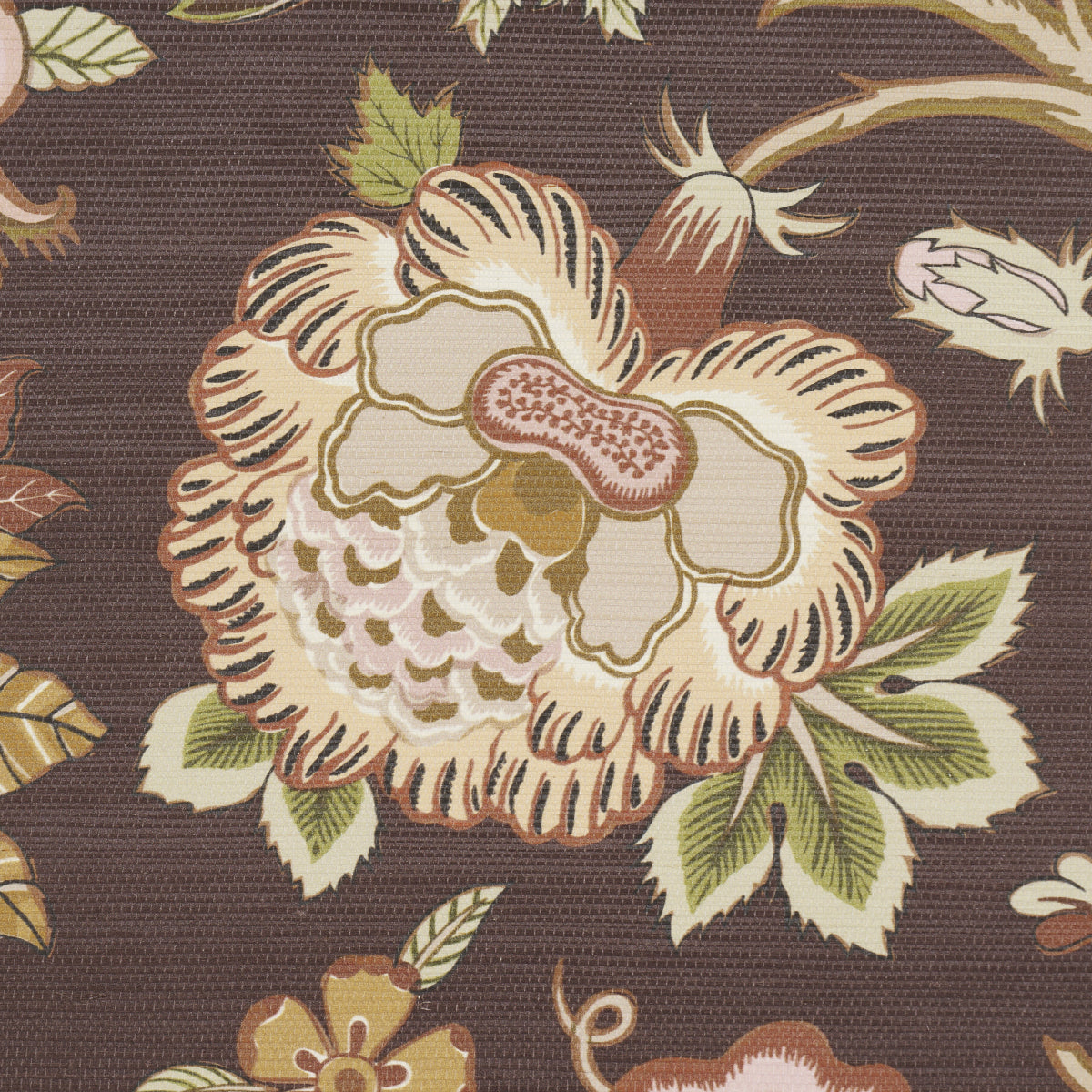 Brown sisal rug featuring the Tree of Life motif in sepia tones; stylized tree with leaves.