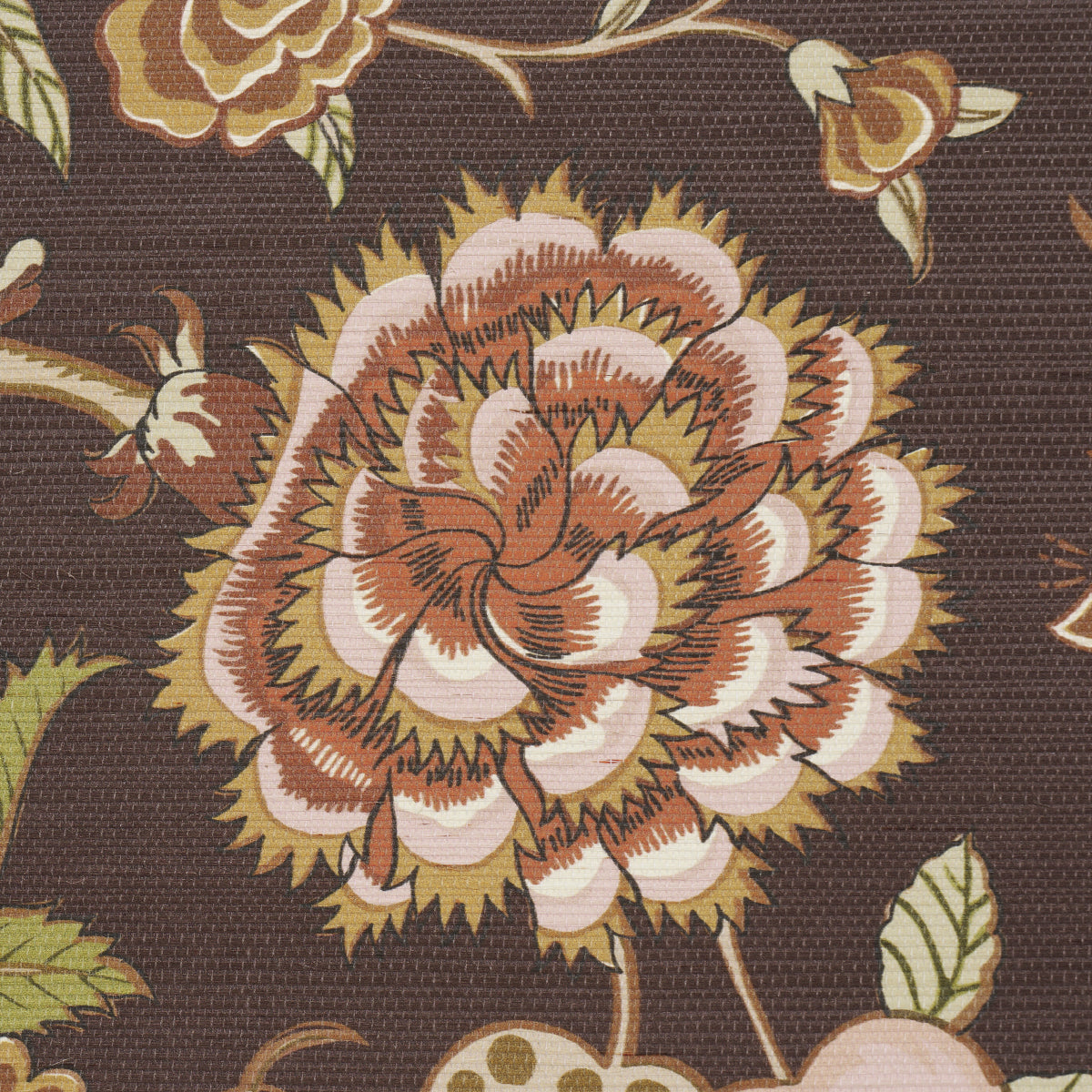 Dark brown sepia Tree of Life motif on a sisal wallcovering.