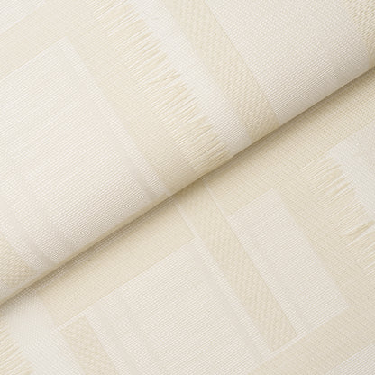 Cream beige wallcovering with a subtle geometric plaid pattern in parchment tones; soft, neutral surface.