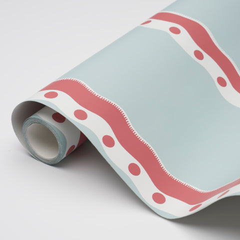 SCHUMACHER  DOMINO EFFECT ROUSSEAU STRIPE   Rouge & Sky   - 5015740