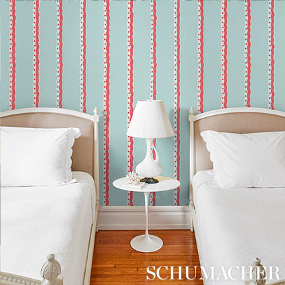 SCHUMACHER  DOMINO EFFECT ROUSSEAU STRIPE   Rouge & Sky   - 5015740