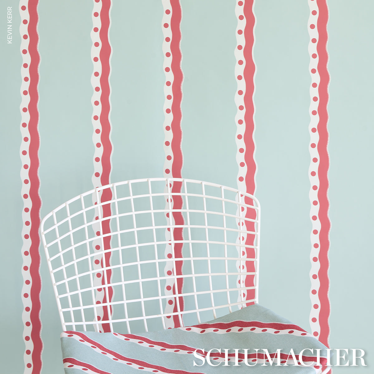 SCHUMACHER  DOMINO EFFECT ROUSSEAU STRIPE   Rouge & Sky   - 5015740