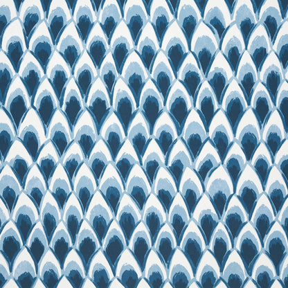 Repeating scalloped blue fish-scale wallpaper pattern with watercolor gradients from light blue to dark navy.