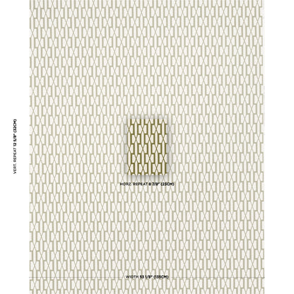 Olive lattice wallpaper with a vertical geometric repeat; centered olive swatch shows texture and scale.