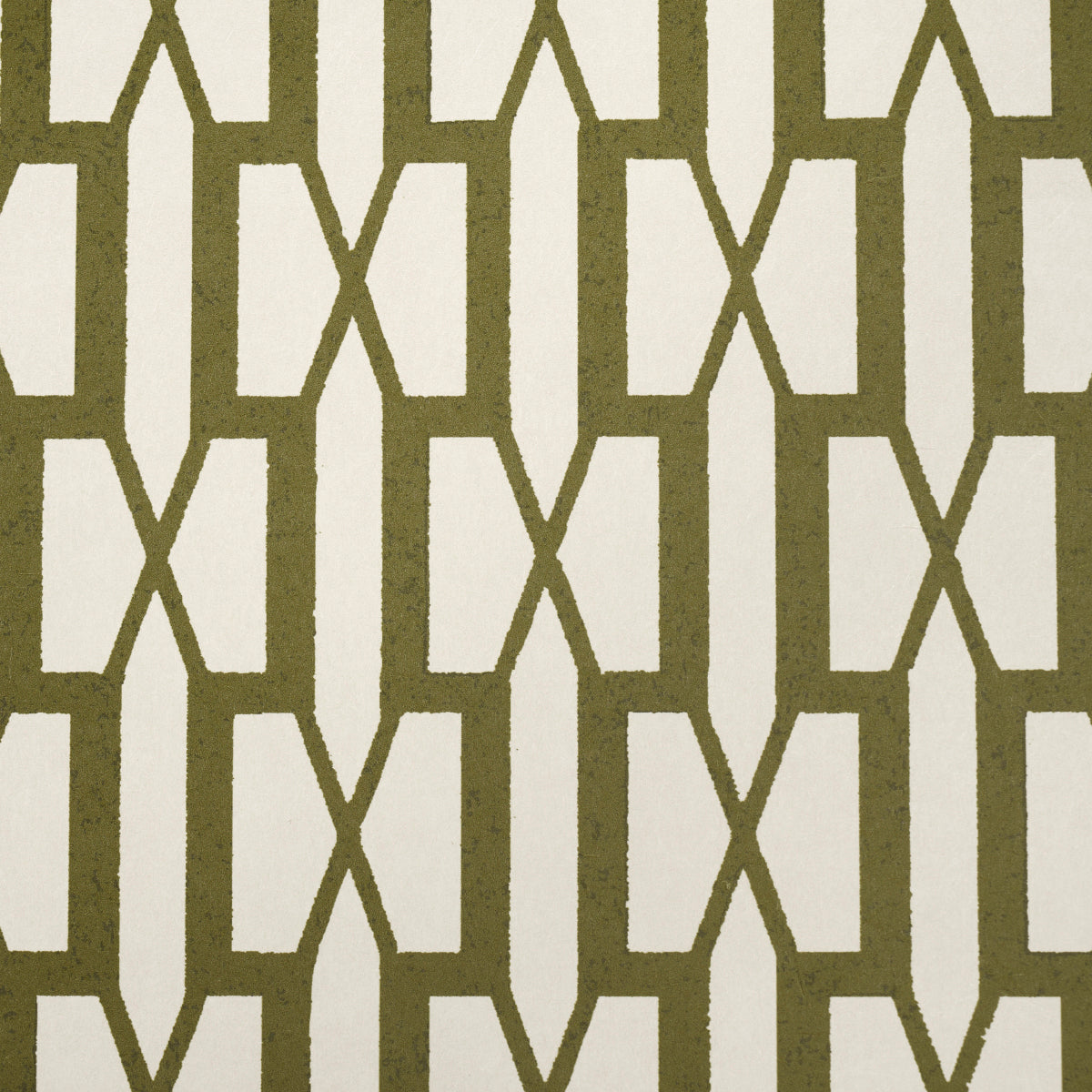 Olive green geometric lattice pattern on beige background; versatile for fabric or wallpaper decor