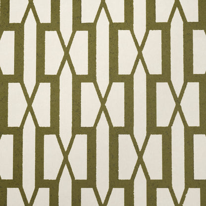 Olive green geometric lattice pattern on beige background; versatile for fabric or wallpaper decor