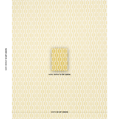 Beige geometric lattice wallpaper in pale yellow tones; repeating vertical pattern with center swatch highlight.