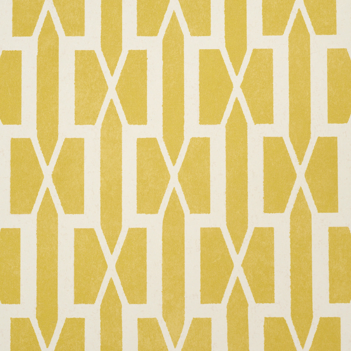 Golden yellow trellis pattern of interlocking vertical diamonds; versatile wallpaper or fabric design.