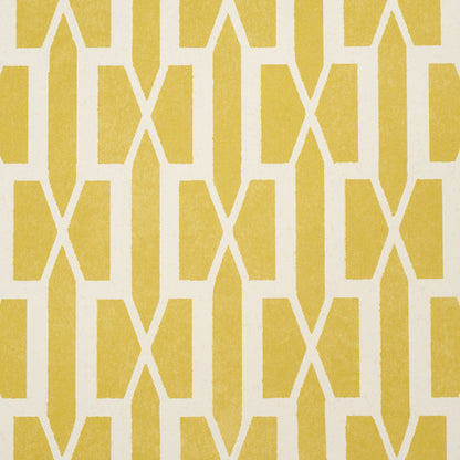 Golden yellow trellis pattern of interlocking vertical diamonds; versatile wallpaper or fabric design.