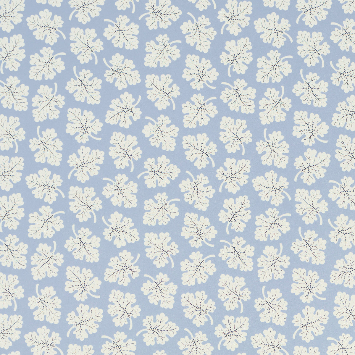Light blue background with a repeating white hibiscus-like floral pattern.