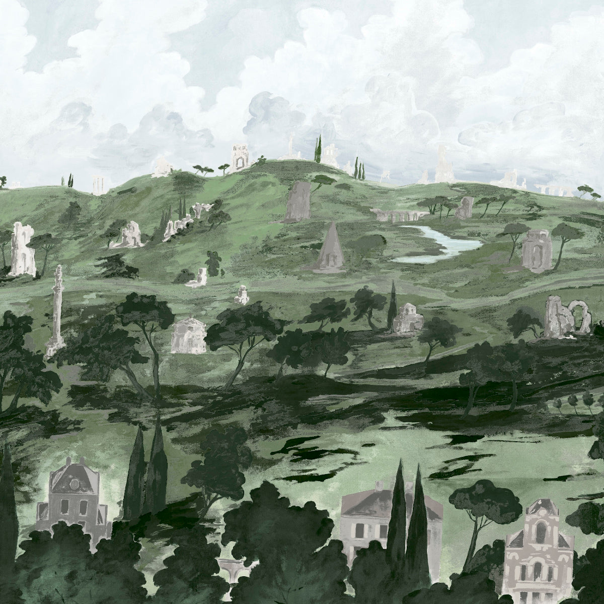 SCHUMACHER  BACKDROP X XAVIER DONNELLY APPIAN WAY 4 PANEL SET   FOG   - 5016041