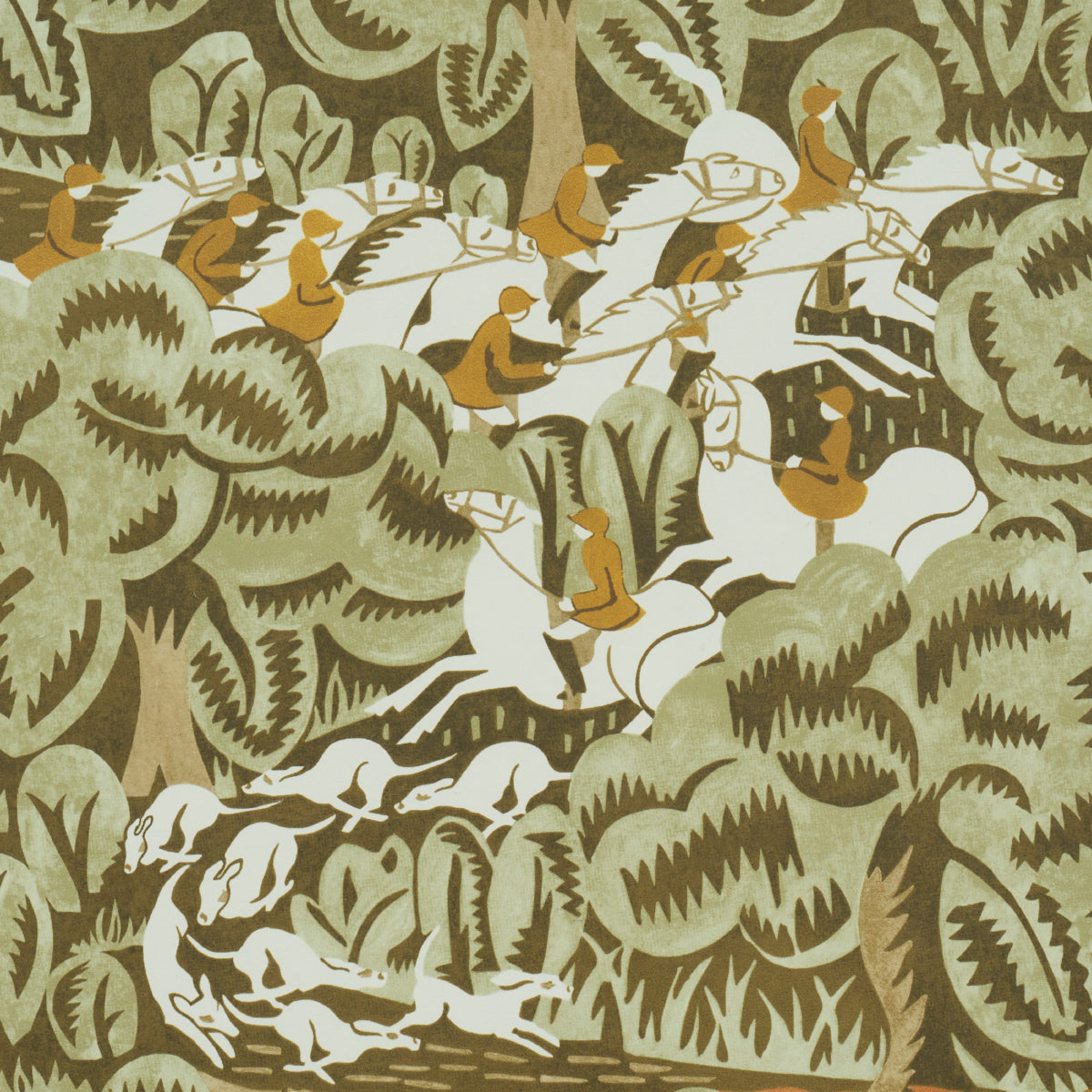 SCHUMACHER WALLCOVERING  THE NEW YORKER MARGARET SCHLOEMAN'S FOX CHASE   SAGE & SOFT BROWN   - 5016152