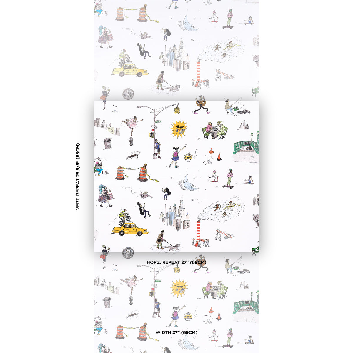 SCHUMACHER WALLCOVERING  THE NEW YORKER JOANA AVILLEZ'S STREET SCENES   MULTICOLOR ON WHITE   - 5016170