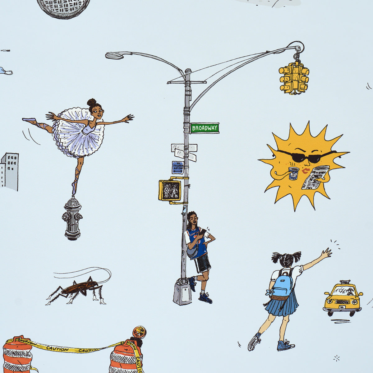 SCHUMACHER  THE NEW YORKER JOANA AVILLEZ'S STREET SCENES   MULTICOLOR ON SKY BLUE   - 5016172
