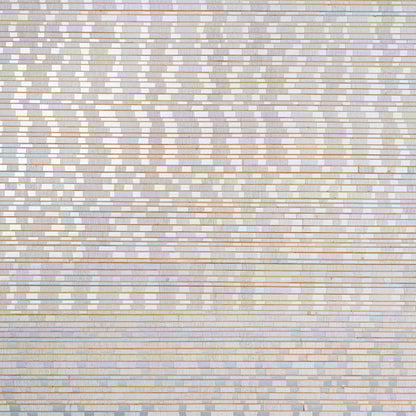 Grey & white wallpaper with a subtle silver metallic pattern in a repeating design; wallcovering.