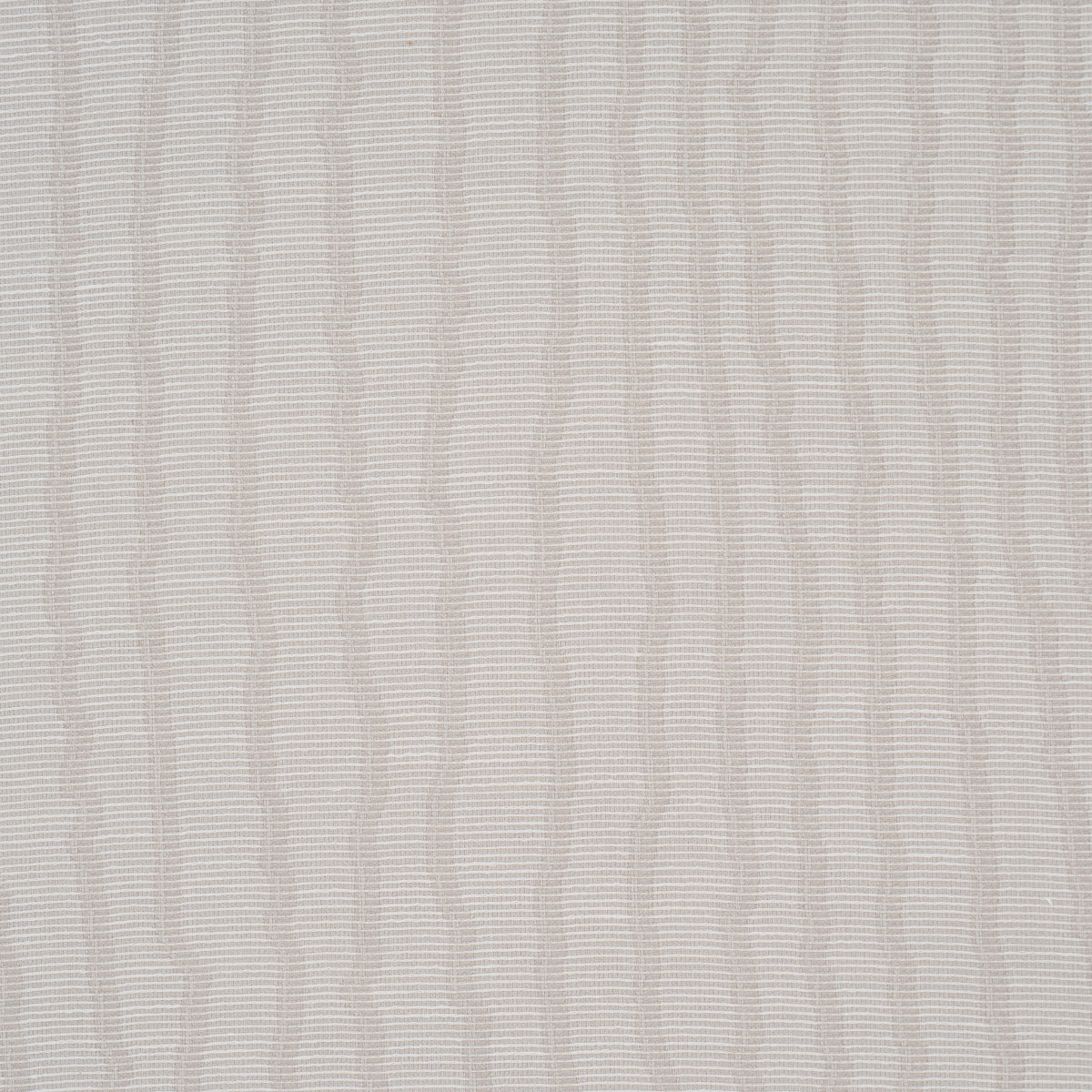 Beige wallcovering with a linen-like woven texture and subtle wavy vertical stripes.