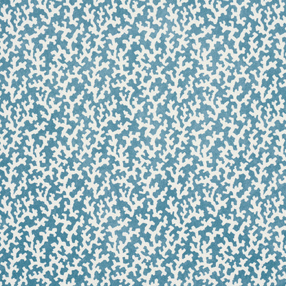 Teal fabric with a white coral-like branching pattern; coastal textile for upholstery, cushions & drapes.