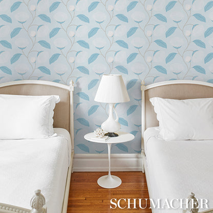 Blue leaf wallpaper pattern.