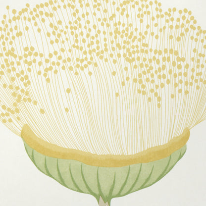 Abstract citrus botanical print: yellow blossoms with green leaves on a cream background, wall decor.