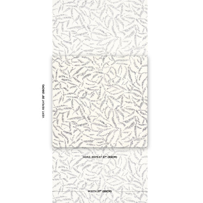 Cream fabric with subtle gray fern leaf pattern, rolled sample sheets for decor, lightweight textile.