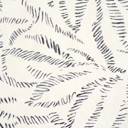 Off-white fabric with abstract black brushstroke lines forming a wavy zigzag pattern.