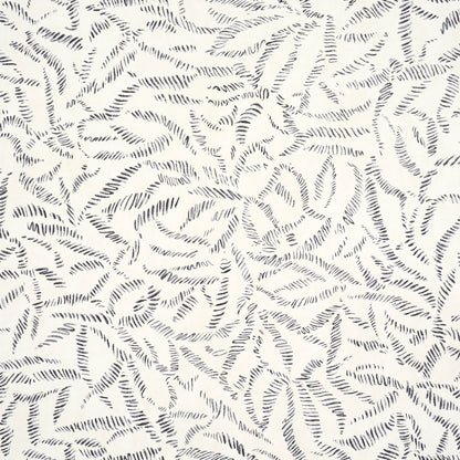 Charcoal fabric with fern-like brushstroke pattern; modern, versatile textile for garments or decor
