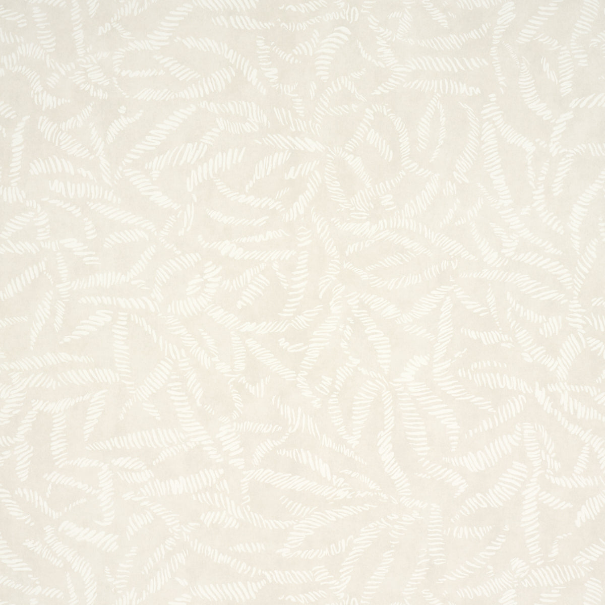 Cream fabric with subtle white fern-like pattern and soft woven texture for upholstery or drapery.