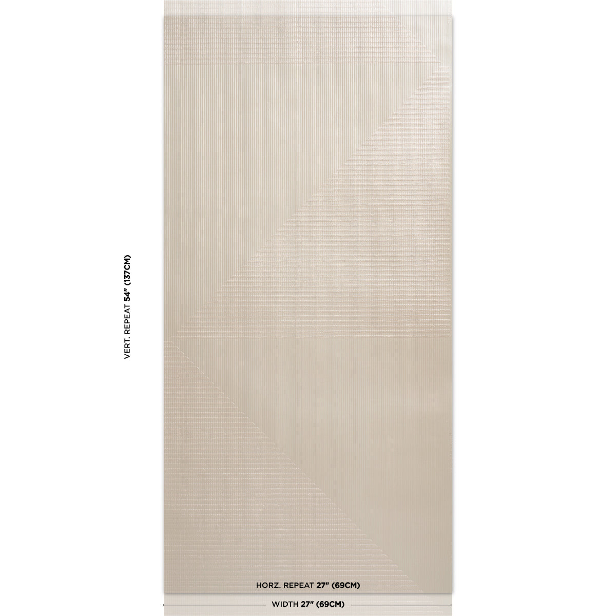 Beige textured & woven wallcovering with pearlescent hand-combed triangles; wallpaper panel.