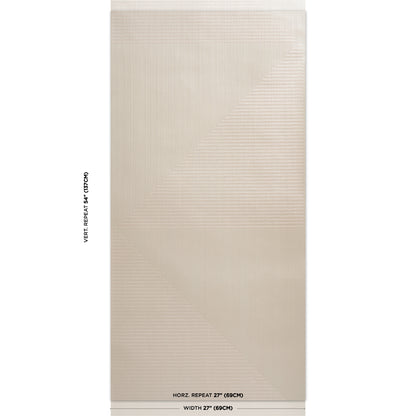 Beige textured & woven wallcovering with pearlescent hand-combed triangles; wallpaper panel.