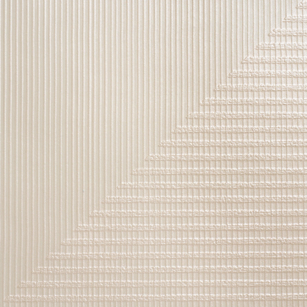 Beige ribbed fabric with vertical lines on the left and a diagonal stepped panel texture on the right.