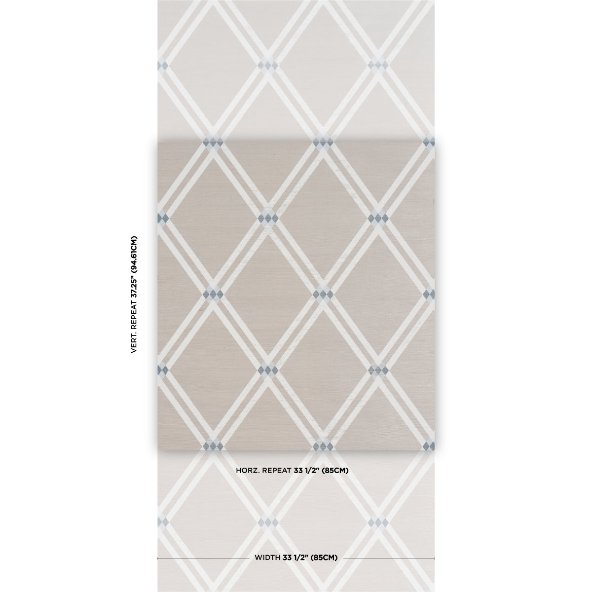 Sky blue sisal rug sample with a white diamond lattice pattern and small blue dots at the intersections.