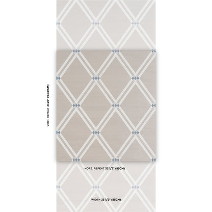 Sky blue sisal rug sample with a white diamond lattice pattern and small blue dots at the intersections.