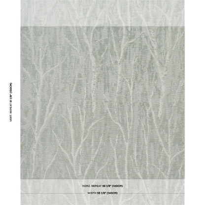Grey wallpaper with white birch-branch pattern; two-panel design, horizontal repeat 55 1/8 in (140 cm).