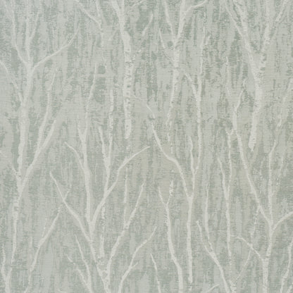 Gray wallpaper featuring white tree-branch silhouettes; nature-inspired botanical wall covering.