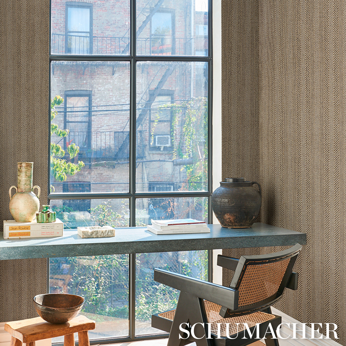 SCHUMACHER  TEXTURED & WOVEN WALLCOVERINGS ZIG ZAG PAPERWEAVE   FLAX   - 5016601
