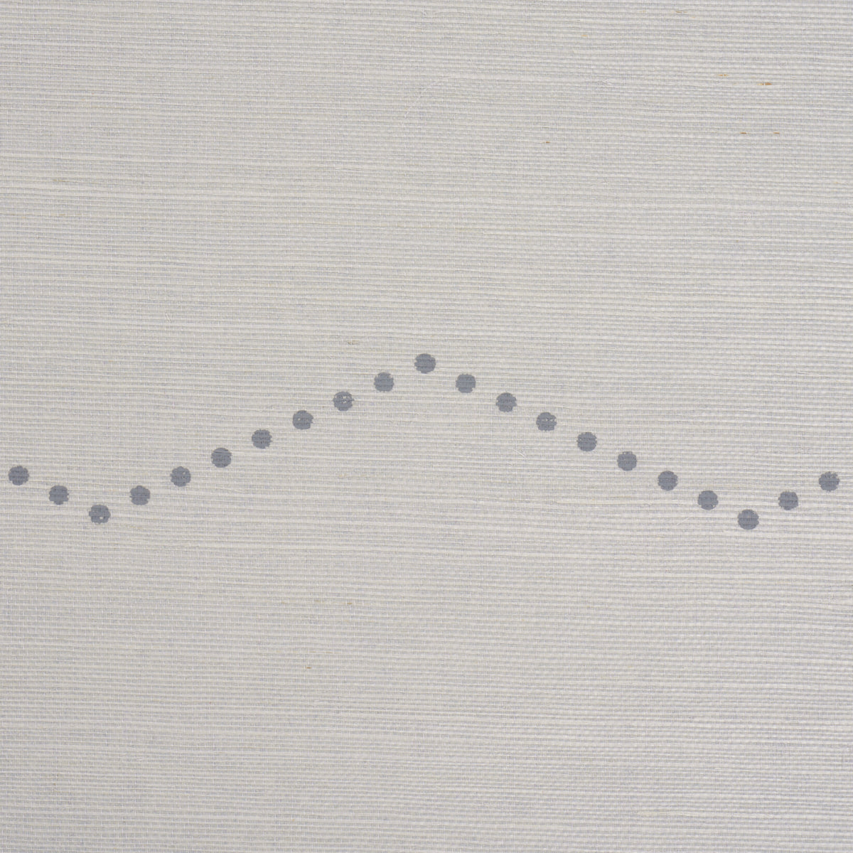 Beige linen-like fabric with a light blue dotted wavy line motif across the weave.