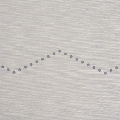 Beige linen-like fabric with a light blue dotted wavy line motif across the weave.