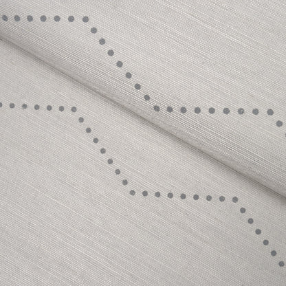 Light gray textured fabric with dotted curved line motif, ideal for curtains or upholstery.
