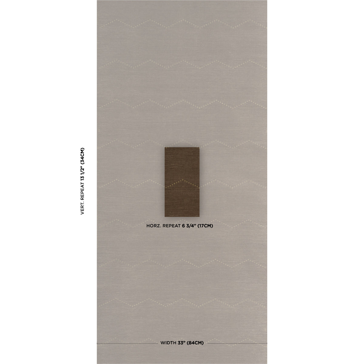 Beige rug with soft white chevron pattern and a small brown rectangular swatch in the center.