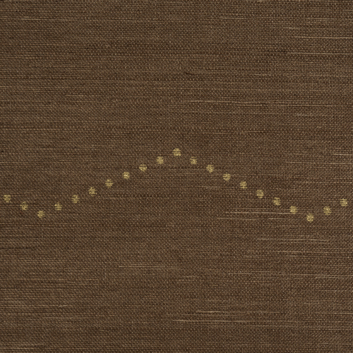 Brown burlap-style fabric with a pale yellow dotted curved line pattern.