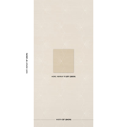 Beige wallpaper with subtle quilted diamond pattern and a central swatch; horizontal repeat 11 3/8", width 53